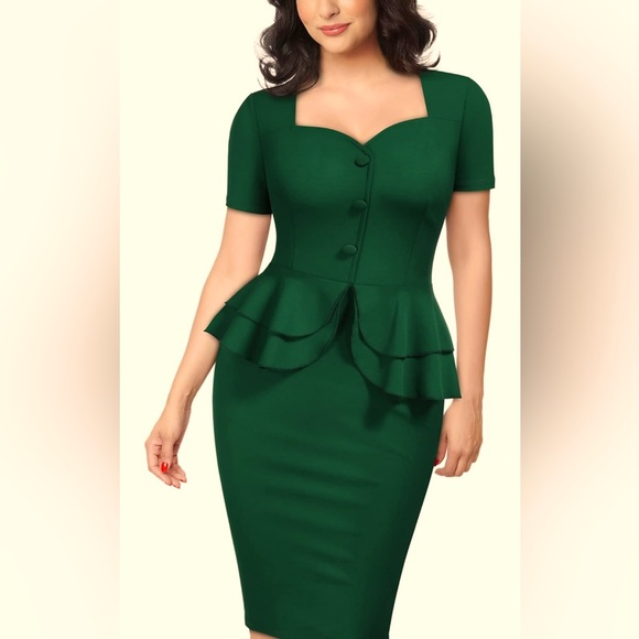 NWT AISIRE Women's 1940s Vintage Square Peplum Bodycon Cocktail Dress, Size XL - Picture 1 of 13